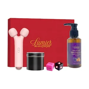 pornhint Pornhint Intimate, Romantic Gift Box with Dual Head Massager, Massage Oil, Candle, Dice - Pampering yourself, Couples, Valentine's Day