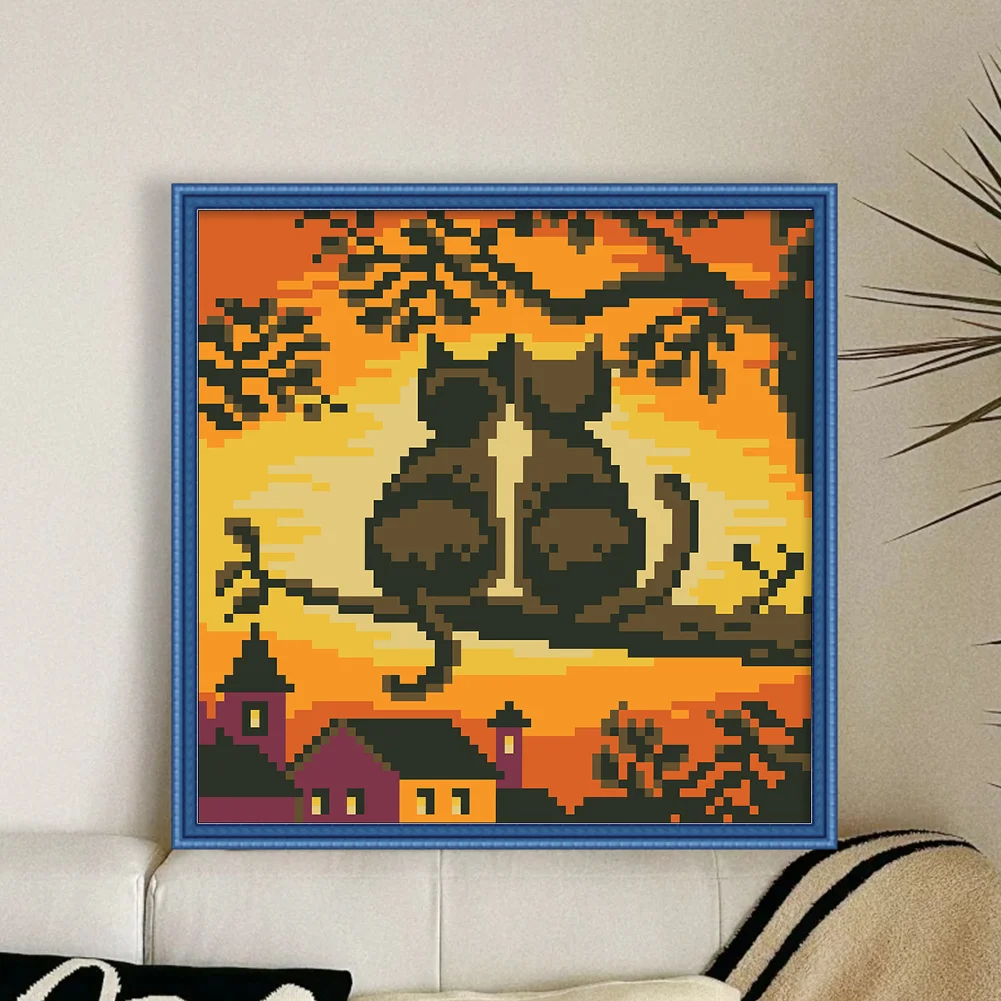 9CT Full Stamped Cross Stitch Bead Embroidery - Cats(Canvas|20*20CM)