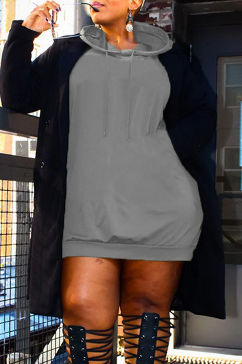 Casual Solid Patchwork Hooded Collar Long Sleeve Dresses