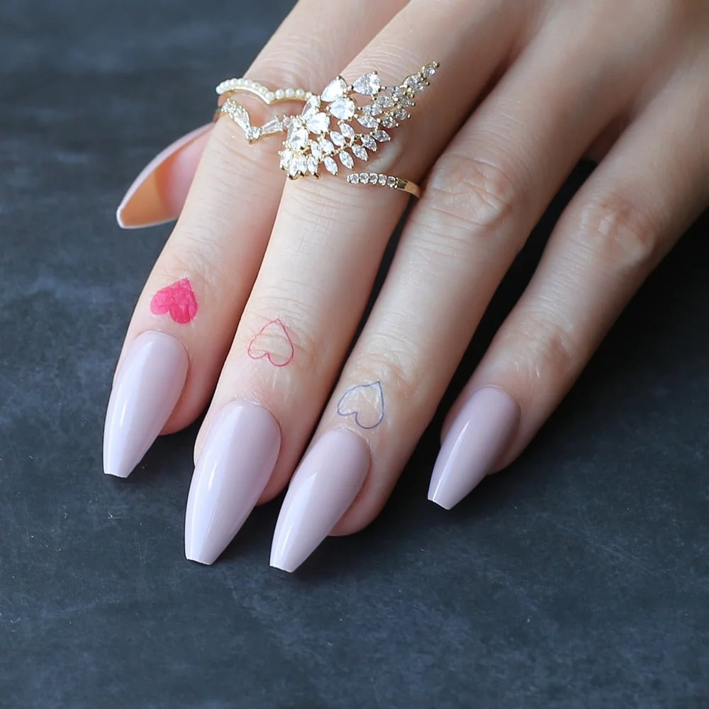 Glossy Coffin Shell Coral Fake nails Reuse Newest Ballet Vanilla False nails Nude gel Exquisite Artificial nail-Nail Inspo