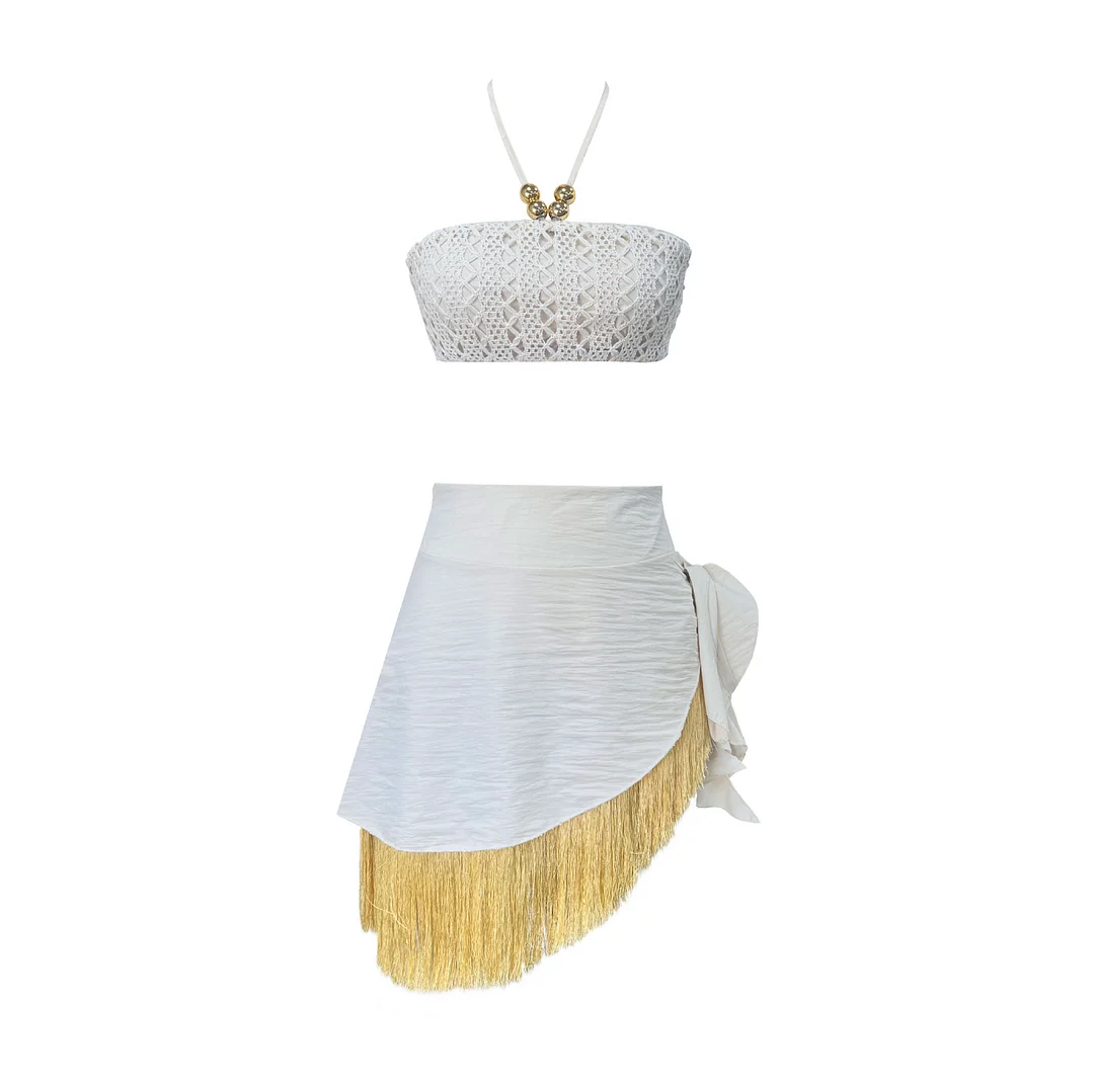 Brownm Solid Color Chest Split Beach Set Seaside Holiday Cable Irregular Skirt 2025 New Female