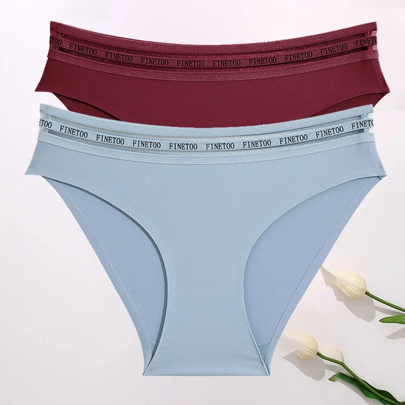 FINETOO 2PCS/Set Women Seamless Panties Lingerie Letter Underpant Ladies 7 Solid Colors L-XXL Woman Sexy Panty Briefs Underwear