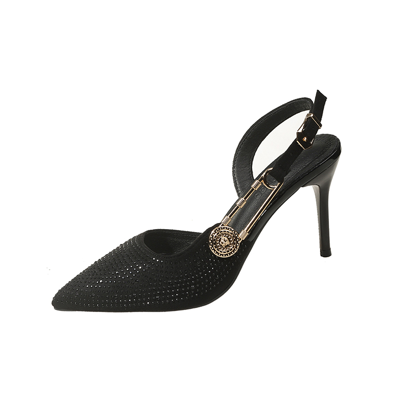Cczzt popular women's shoes Luxury Rhinestones Sequined Buckle Women Pumps Elegant Pointed toe Slingbacks Stiletto 8.5cm High heels Spring Fashion Shoes