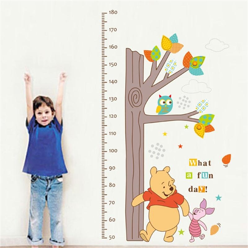 Cute Growth Chart Tree Winnie Children Height Measurement The Pooh Owl Wall Stickers Parlor Kids Bedroom Home Decor Mural Decal