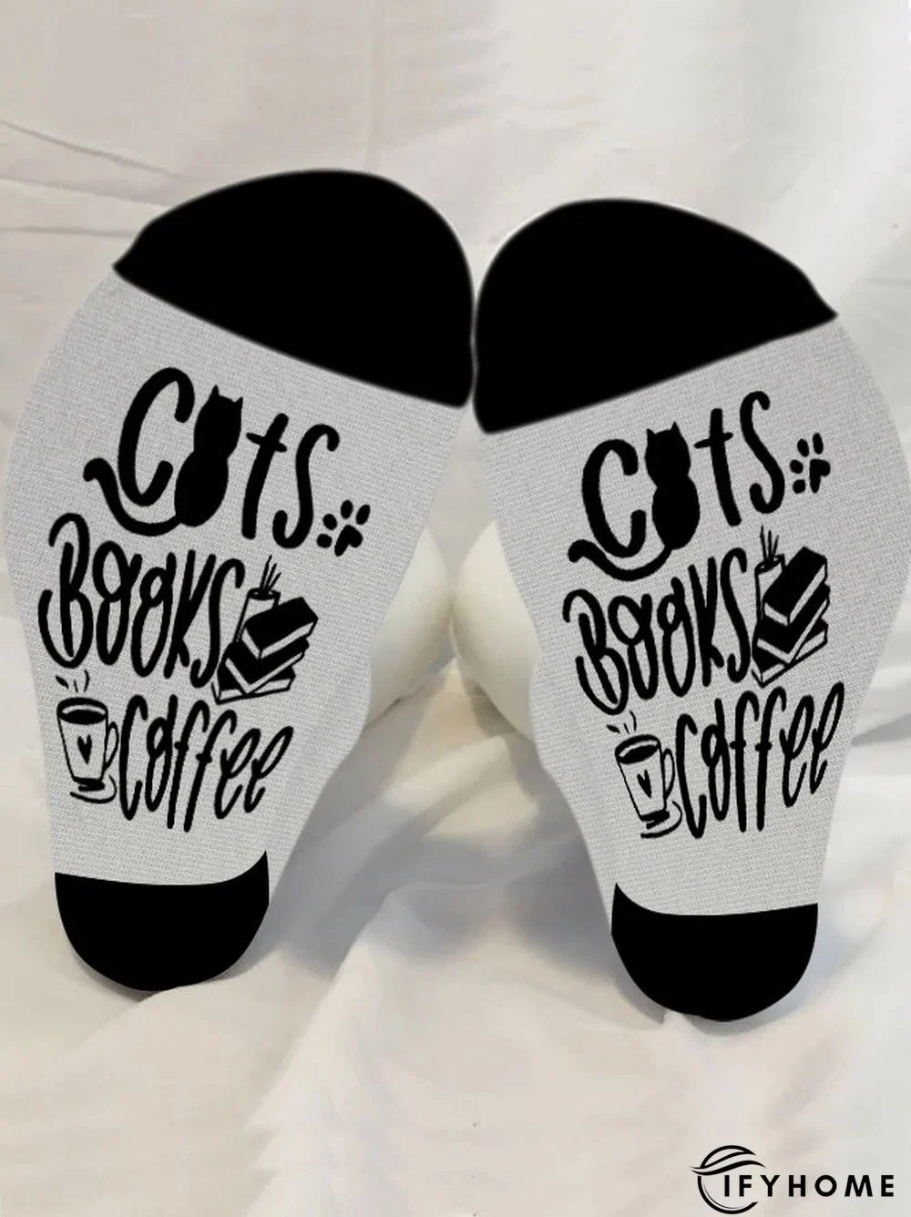 Cat Book Coffee Casual Fun Monogram Cotton Socks Daily Commuter Home Accessories | IFYHOME