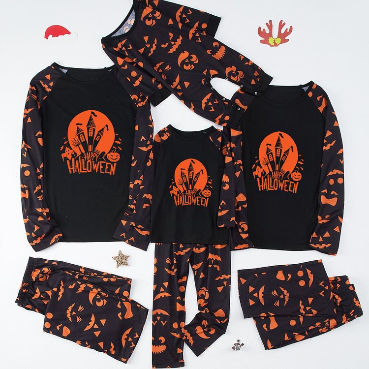 Halloween Matching Family Pajamas Happy Halloween Long Sleeve Pajamas Set