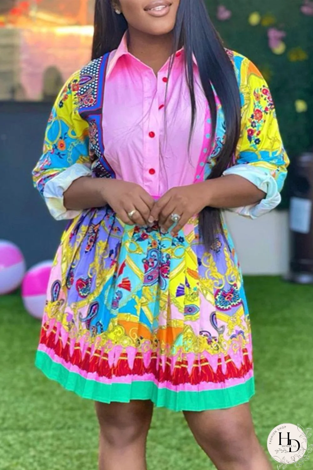 Multicolor Fashion Casual Print Basic Turndown Collar Long Sleeve Two Pieces