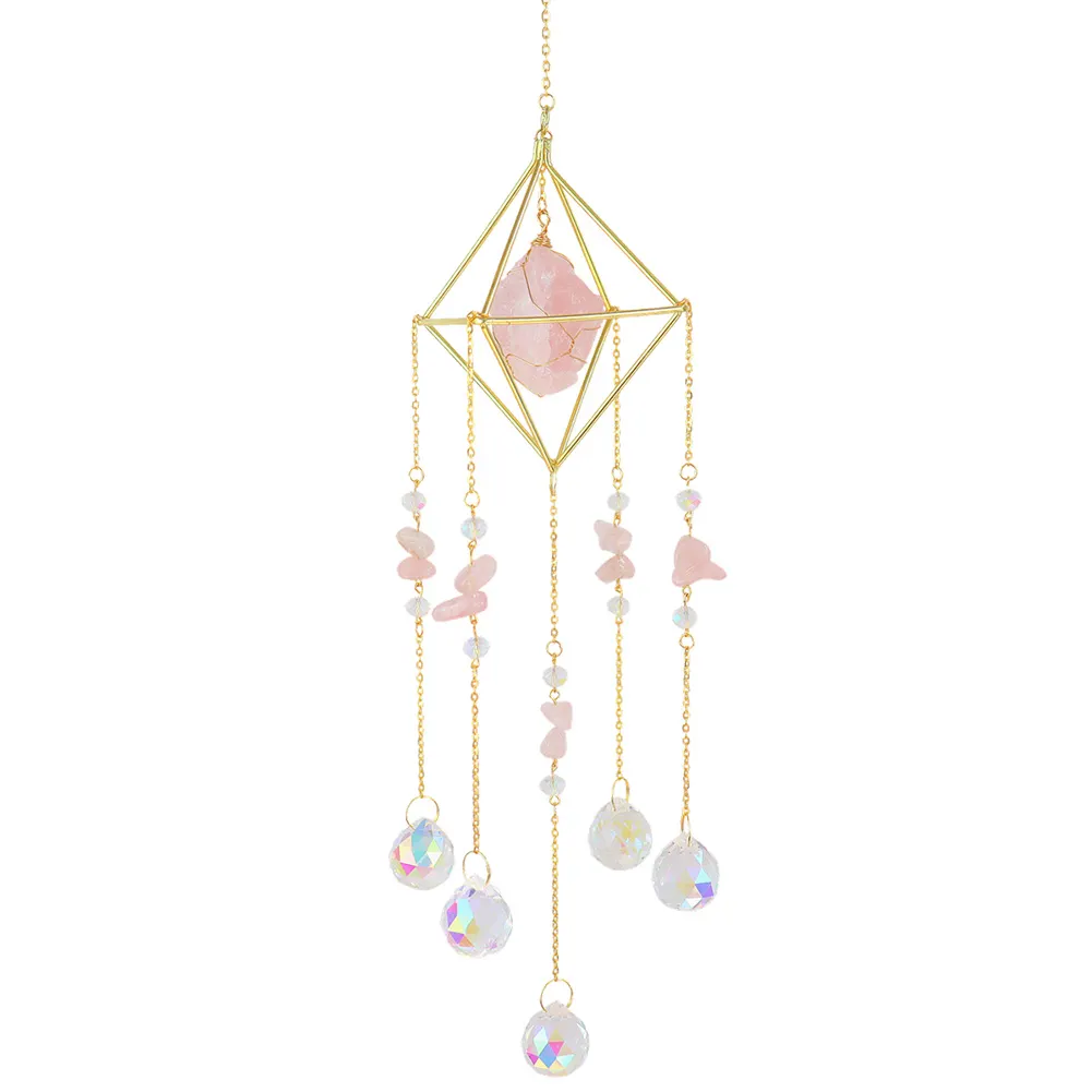 Crystal Wind Chimes Natural Stone Prism Lighting Ball Catcher Garden Decor