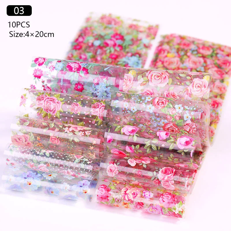 10Pcs/Bag Marble Nail Art Transfer Foil Sticker Flower French Tip Wraps Adhesive Decals Nails Decoration Manicures Accessories-Nail Inspo