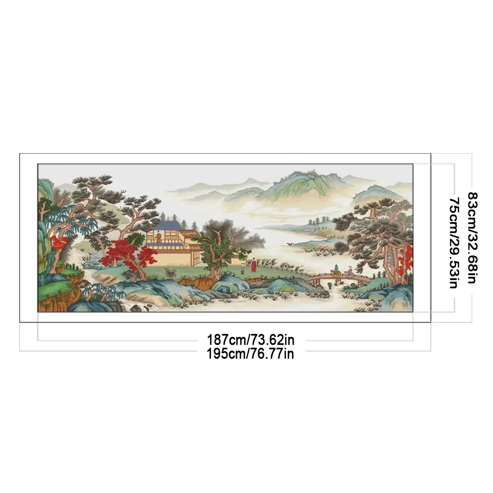 11CT Full Stamped Cross Stitch - Landscape(Canvas|195*83CM)