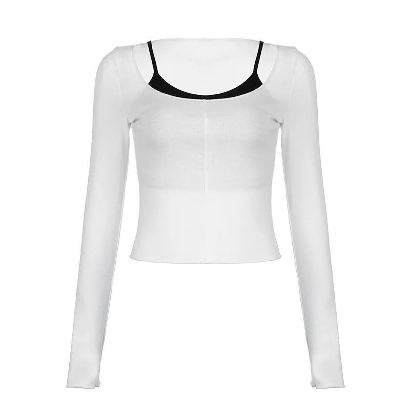 Ueong Slimming Shows Thin Spice Girls Fashion Two-Piece Blouse 2023 Pure Style Simple T-Shirt