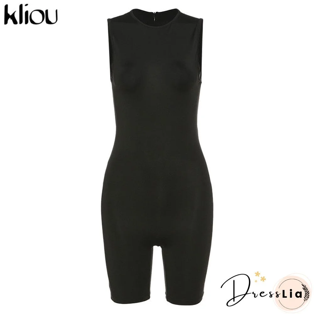 Kliou Zipper Rompers Women Summer Clothes Playsuits Sleeveless O-Neck Solid Casual Romper Slim Elastic Fitness Sportswear Outfit