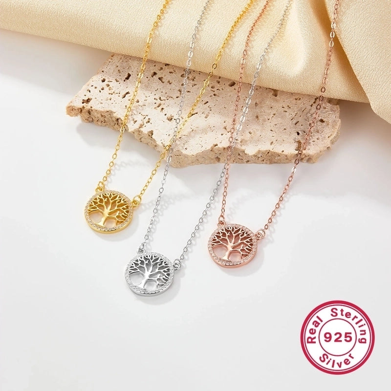 925 Sterling Silver Long-Lasting Plated Zircon Inlay Inlaid Zircon Tree Life Tree Pendant Necklace