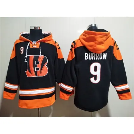 Men's Cincinnati Bengals #9 Joe Burrow Orange/Black Ageless Must-Have Lace-Up Pullover Hoodie