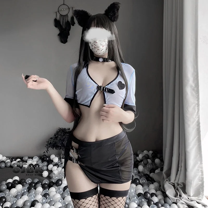 OJBK Women Cosplay Costumes Policewomen Cos Anime Games Role Play Outfit Kawaii Hollow Front Buckle Big Hips Sexy Lingerie New