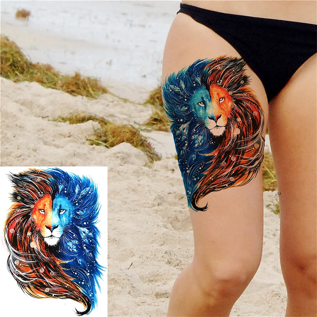 Tiger Wolf Temporary Tattoos For Men Women Fake Monster Tattoo Sticker DIY Forest Geometry Black Body Art Drawing Tatoos Decor