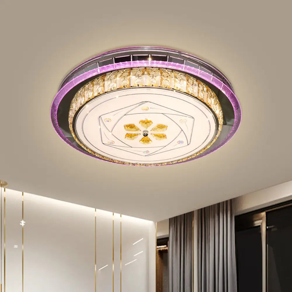 Modern LED Clear Crystal Blocks Stainless-Steel Round Flush Mount Lamp