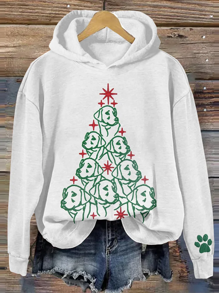 Women's Christmas Tree Dog Art Hoodies