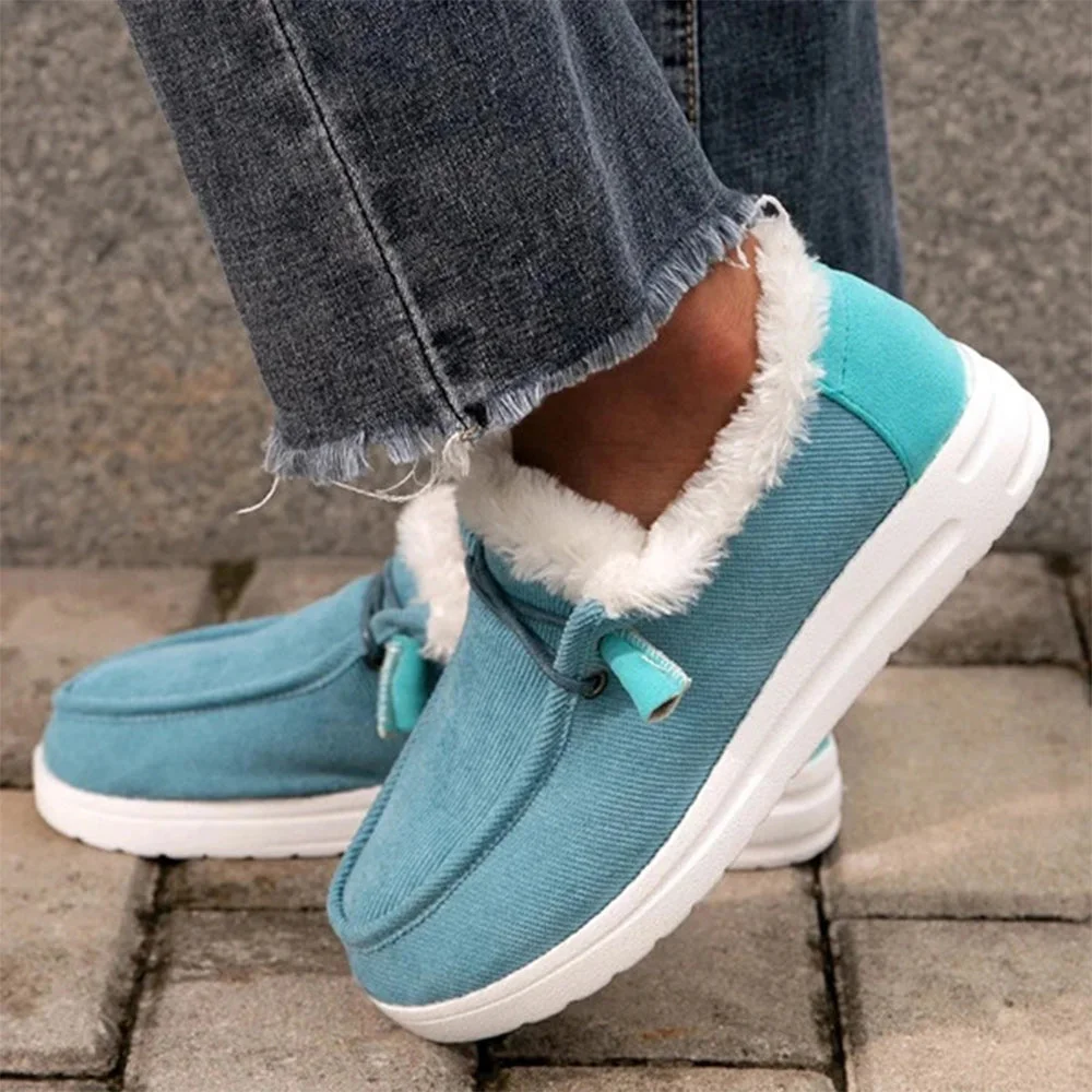 Smiledeer Ladies Fleece Thick Sole Lace Up Comfortable Fashion Casual Warm Shoes