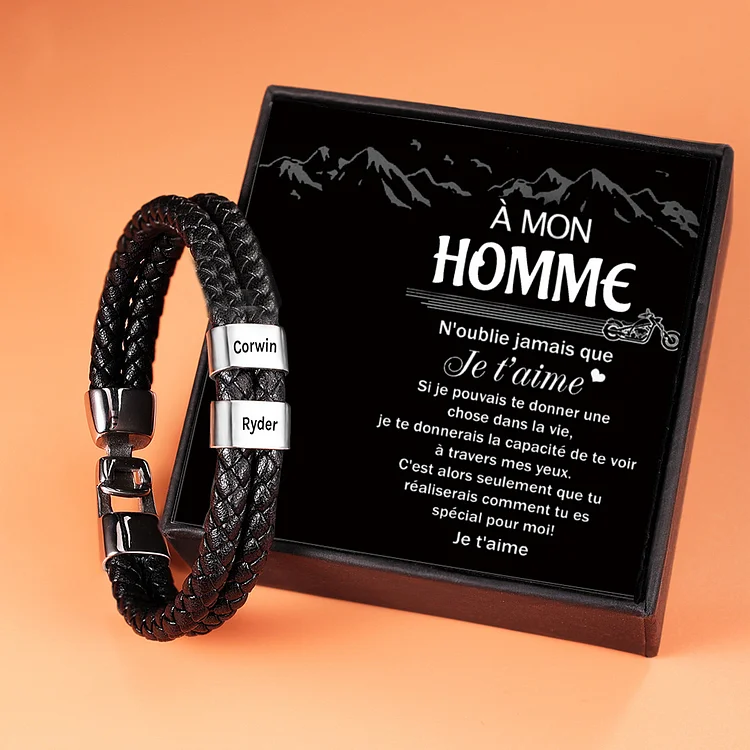 Bracelet en Cuir tressé 2 Prénom Personnalisé Bracelet Homme Jessemade FR