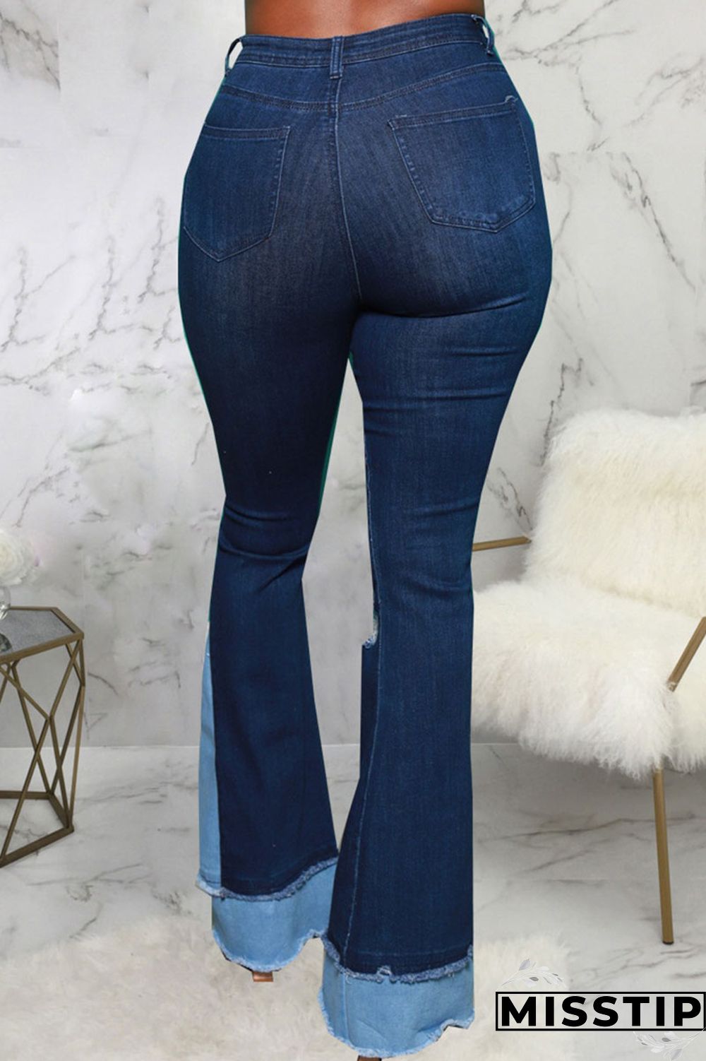 Blue Street Ripped Patchwork High Waist Denim Jeans