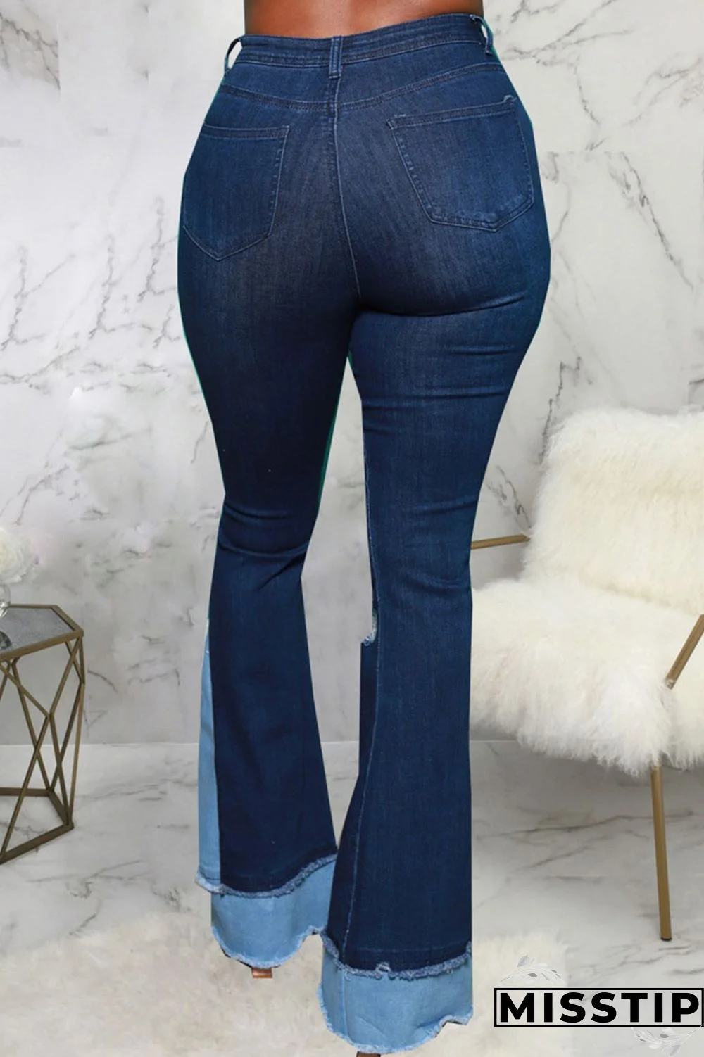 Blue Street Ripped Patchwork High Waist Denim Jeans