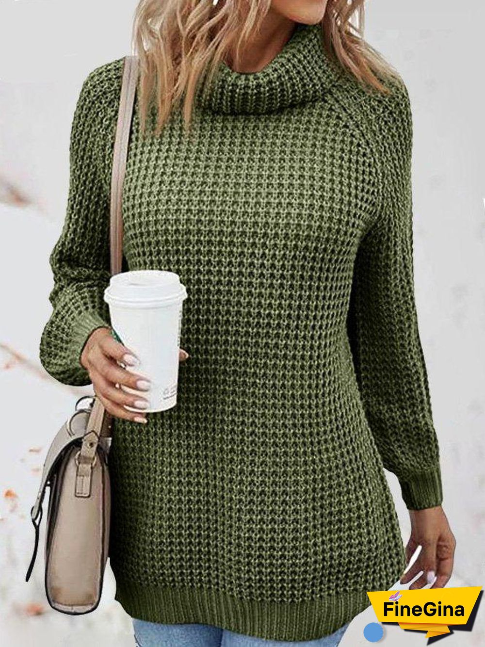 Green Long Sleeve Plain Sweater