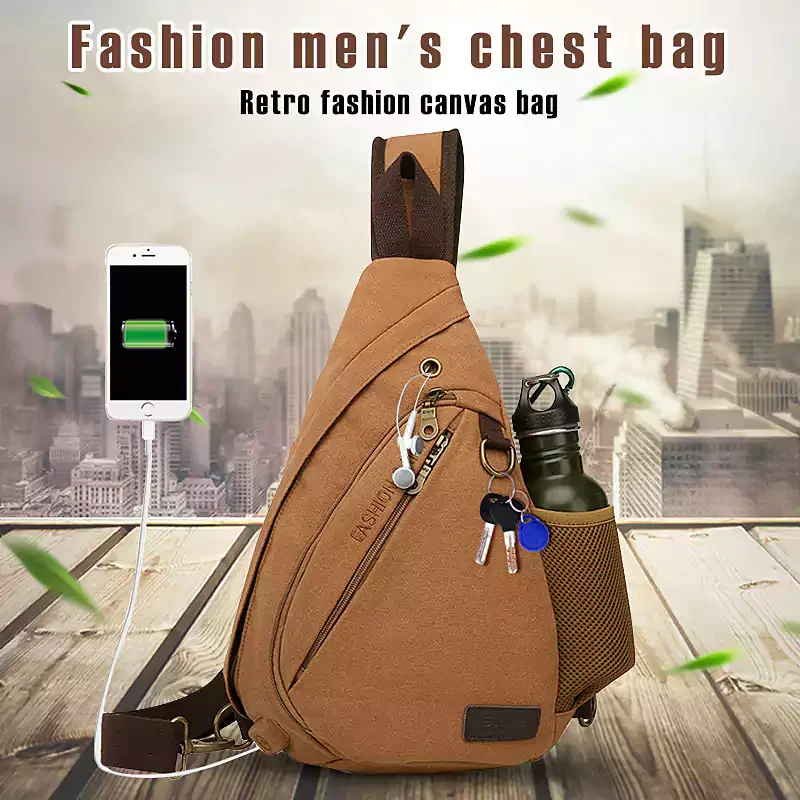 LETCLO ™ Outdoor Canvas Sling Bag with USB Charging Port letclo 