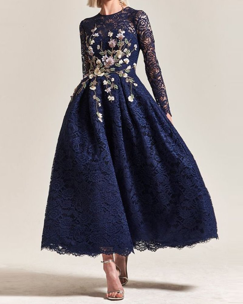 Elegant Lace Jacquard Midi Dress