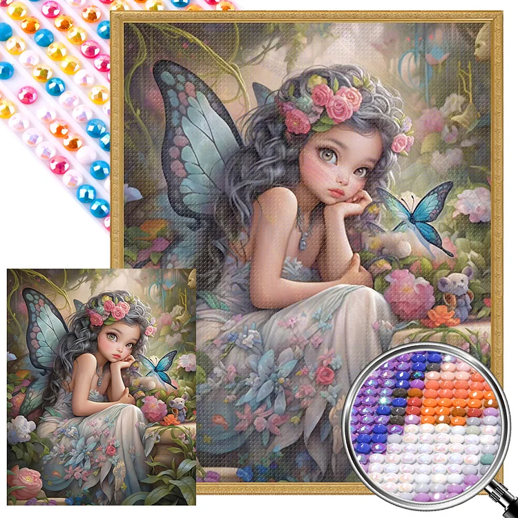 Partial AB Drill - Full Round Diamond Painting - Butterfly Elf Girl 40*50CM