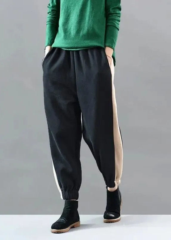 VCSHOES Loose Black PocketsPatchworkSports Winter Pants