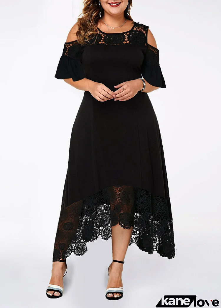 Plus Size Cold Shoulder Lace Stitching Dress