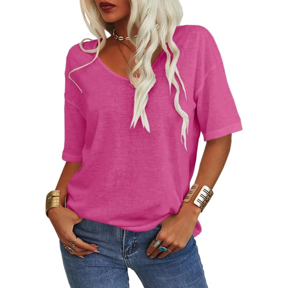 ✨This Week's Special Price $13.99💥Women's Solid Color V-Neck T-shirt [On Sale & Quick Ship!]