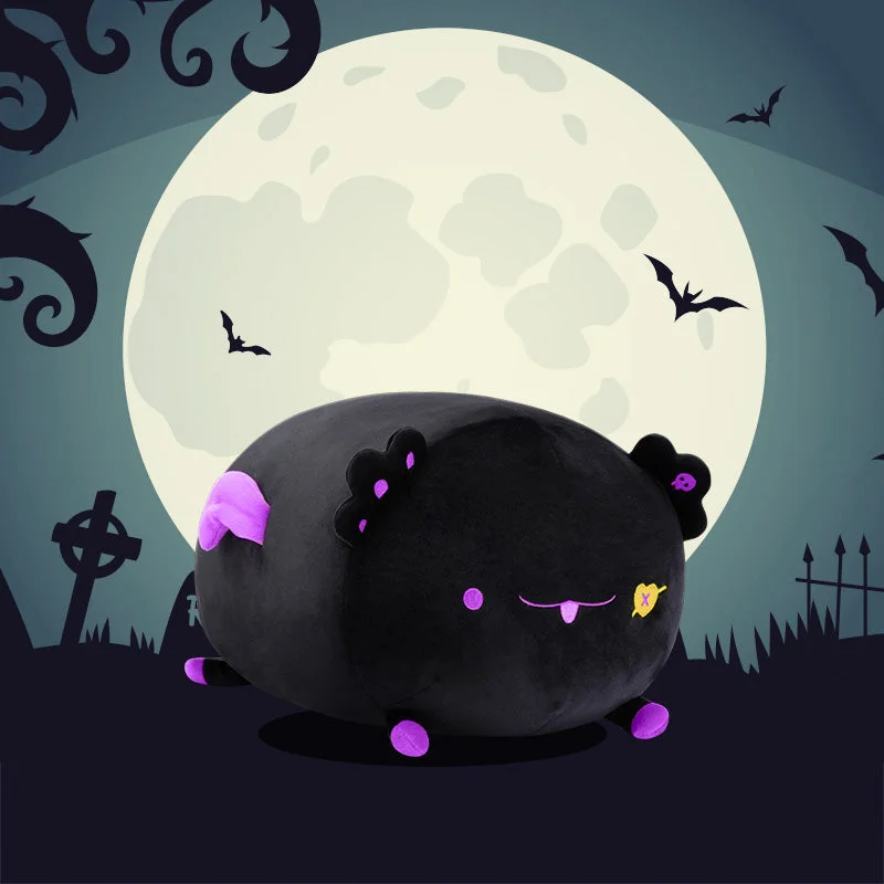 Halloween Peluche Démon Axolotl Noir Chaton Oreiller en Peluche Kawaii Animaux Peluche