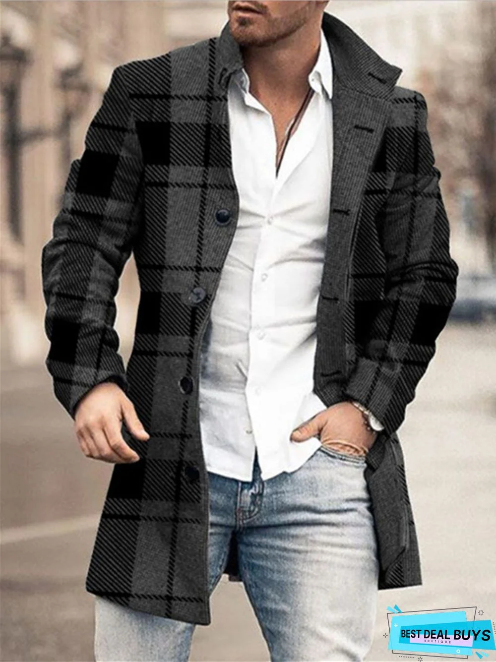 Men's Stand-Up Collar Long Casual Coat