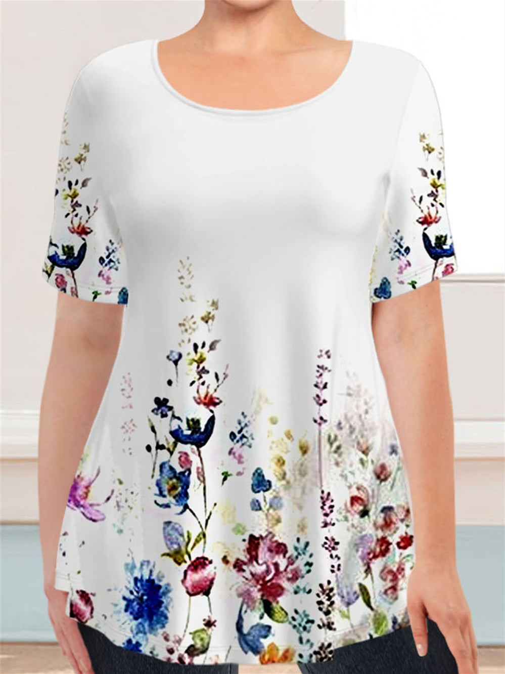 Women Long Sleeve V-neck Graphic Floral Printed Top