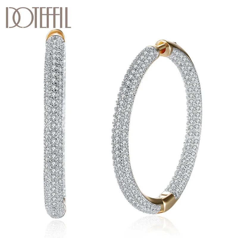 DOTEFFIL 925 Sterling Silver Big Circle Hoop 18K Gold/Rose Gold AAA Zircon Earrings For Women Jewelry