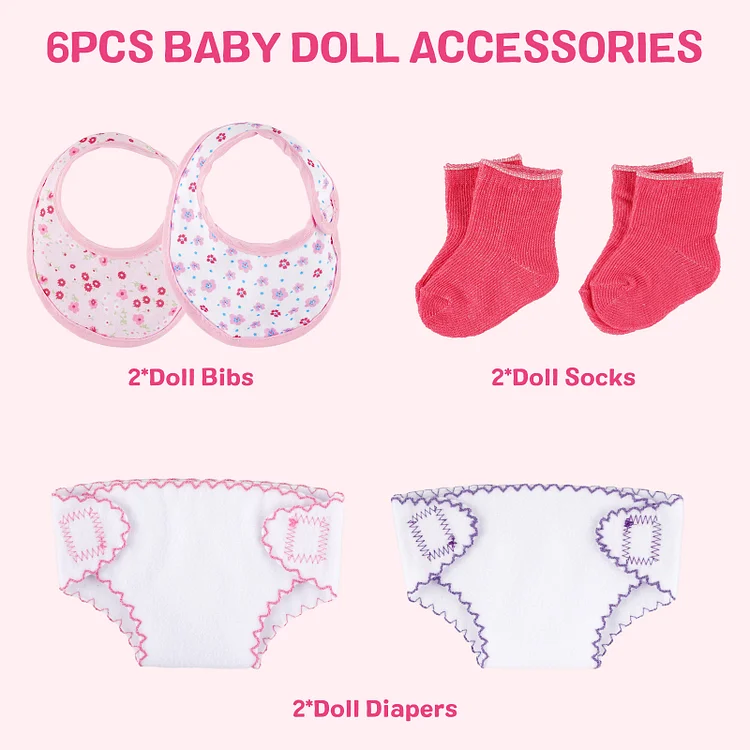 Babeside for 12"-16" Silicone Reborn Baby Dolls Bibs 6-pcs Accessories