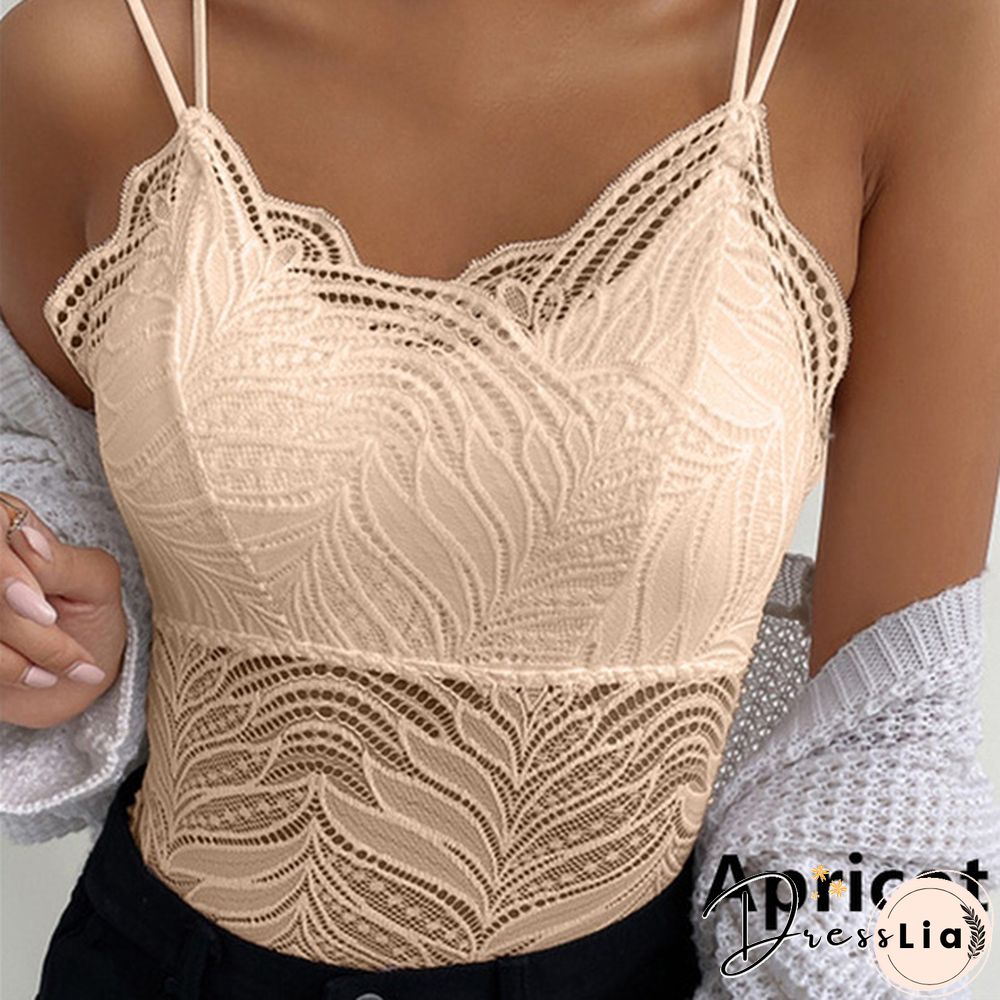 New Arrival Summer Fashion Women's Sexy V-Neck Spaghetti Strips Sleeveless Lace Vest Tops Solid Color Slim Fit Tank Top Plus Size