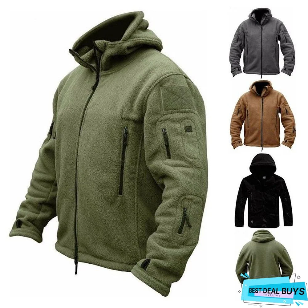 Military Fleece Tactical Jacket Solid Casual Hooded Jacket Army Zipper Coat Outdoor Thermal Ventilation Sports Polar Clothes