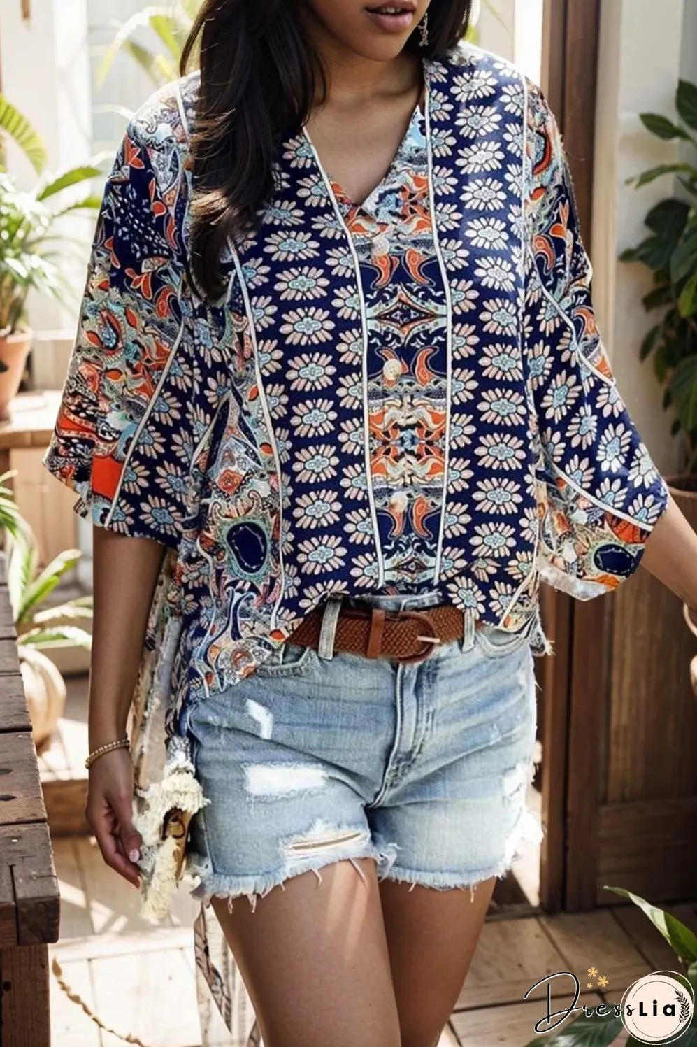 casual solid flowy loose tunic short sleeve v neck blouse