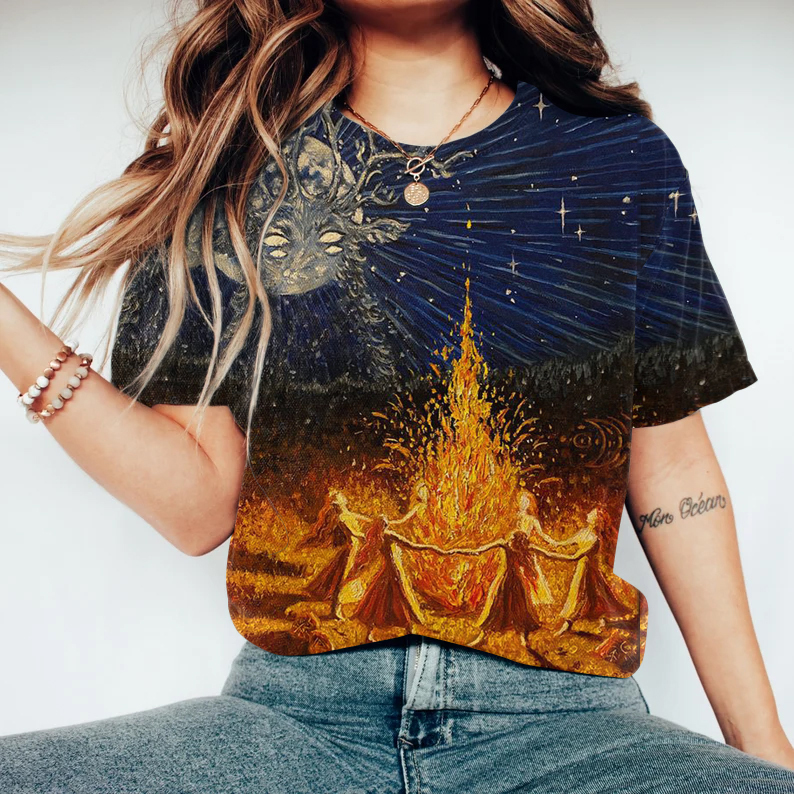 Women Walpurgis Night Printed Round Neck T-Shirt elevenforest