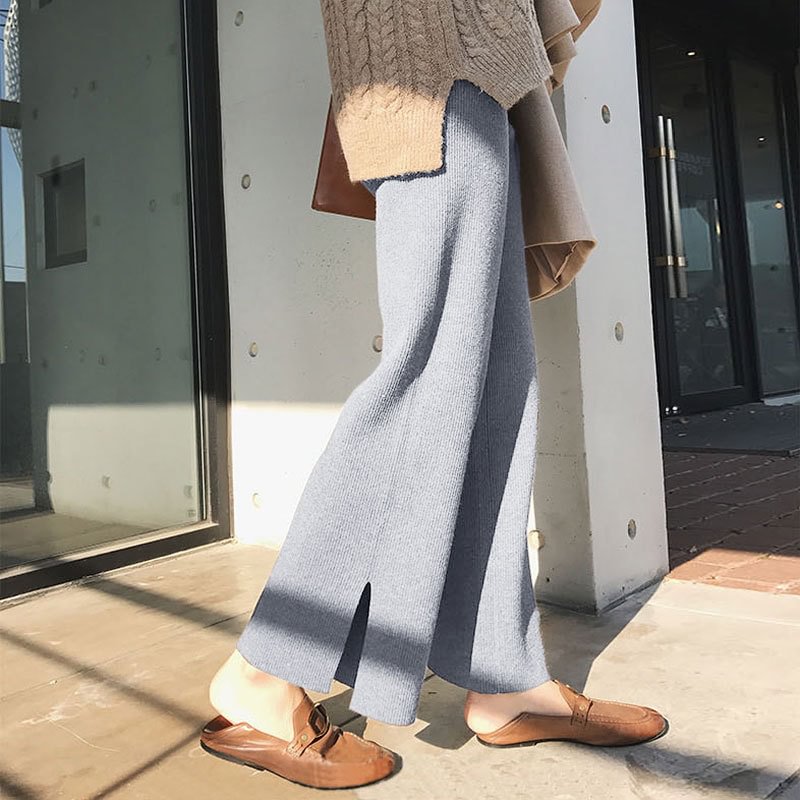 Knit Loose Straight Slit Pants