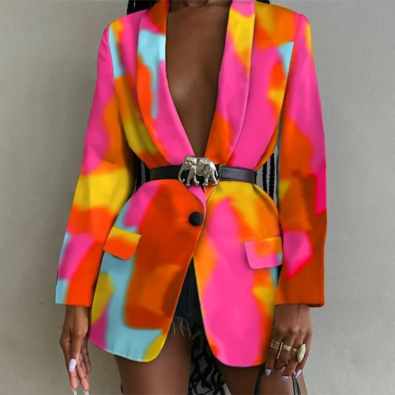 Women Long Sleeve Office Blazer 2022 VONDA Formal Coat Jackets Casual Turn Down Collar Printed Suit Blazer Outerwear Veste Femme