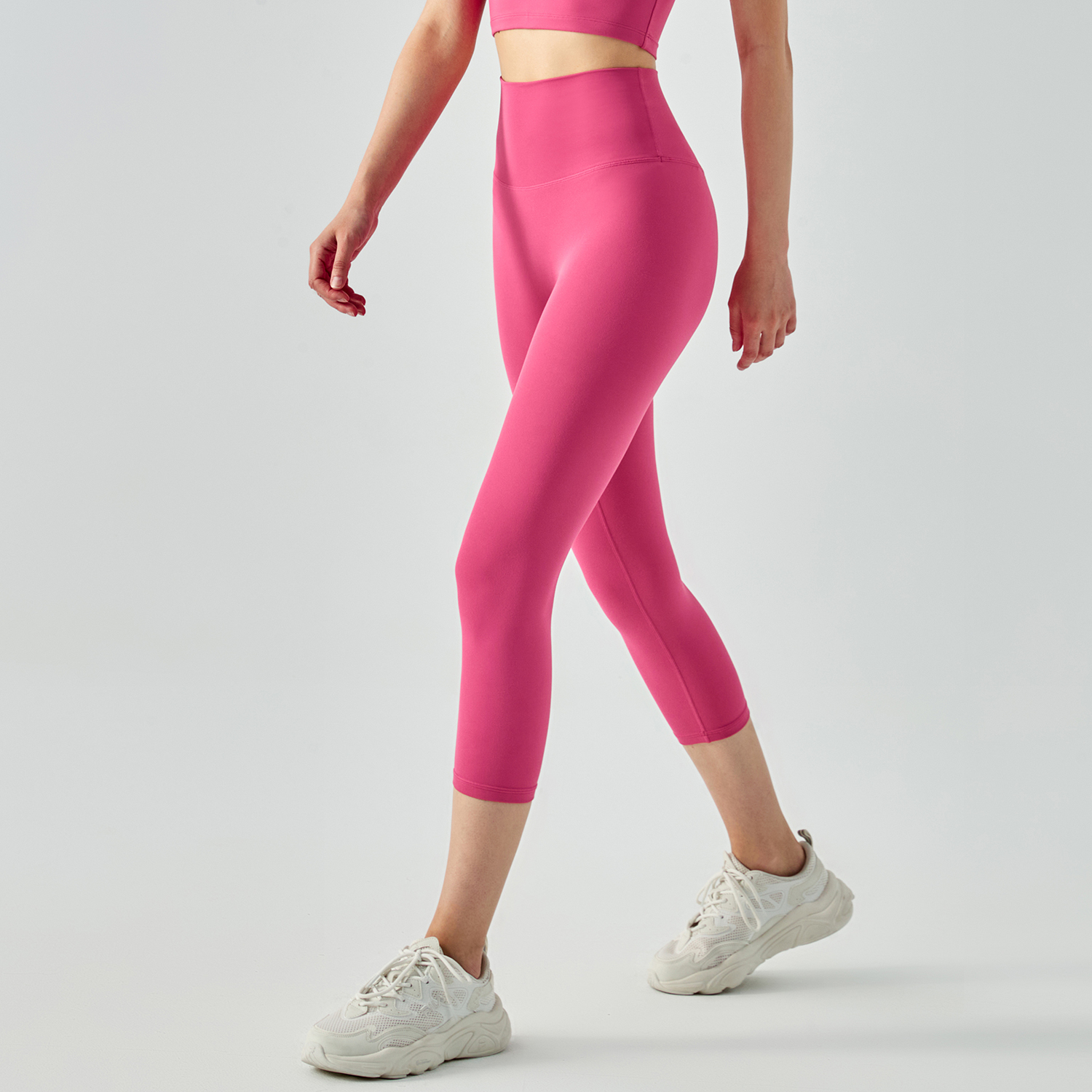 Buy no camel toe high waist buttery soft brushed stretchy yoga capri leggings of high quality on Hergymclothing Pink Lychee