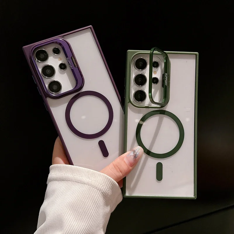 Compatible with Samsung S25 Ultra phone case, metal lens holder, magnetic transparent acrylic S24FE, drop-proof hard