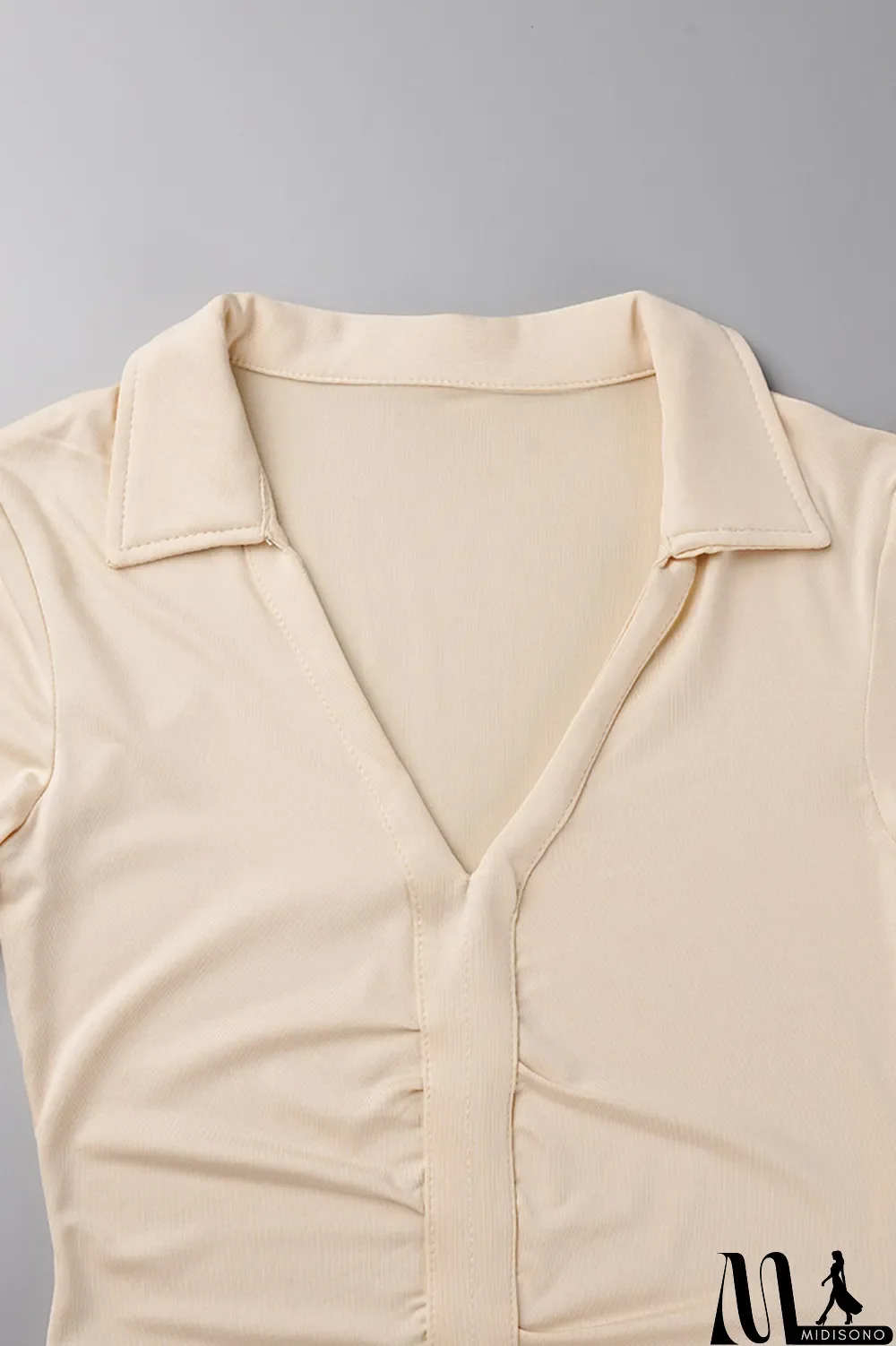 MidiSono - Apricot Fashion Sexy Solid Slit Turndown Collar Long Sleeve Dresses