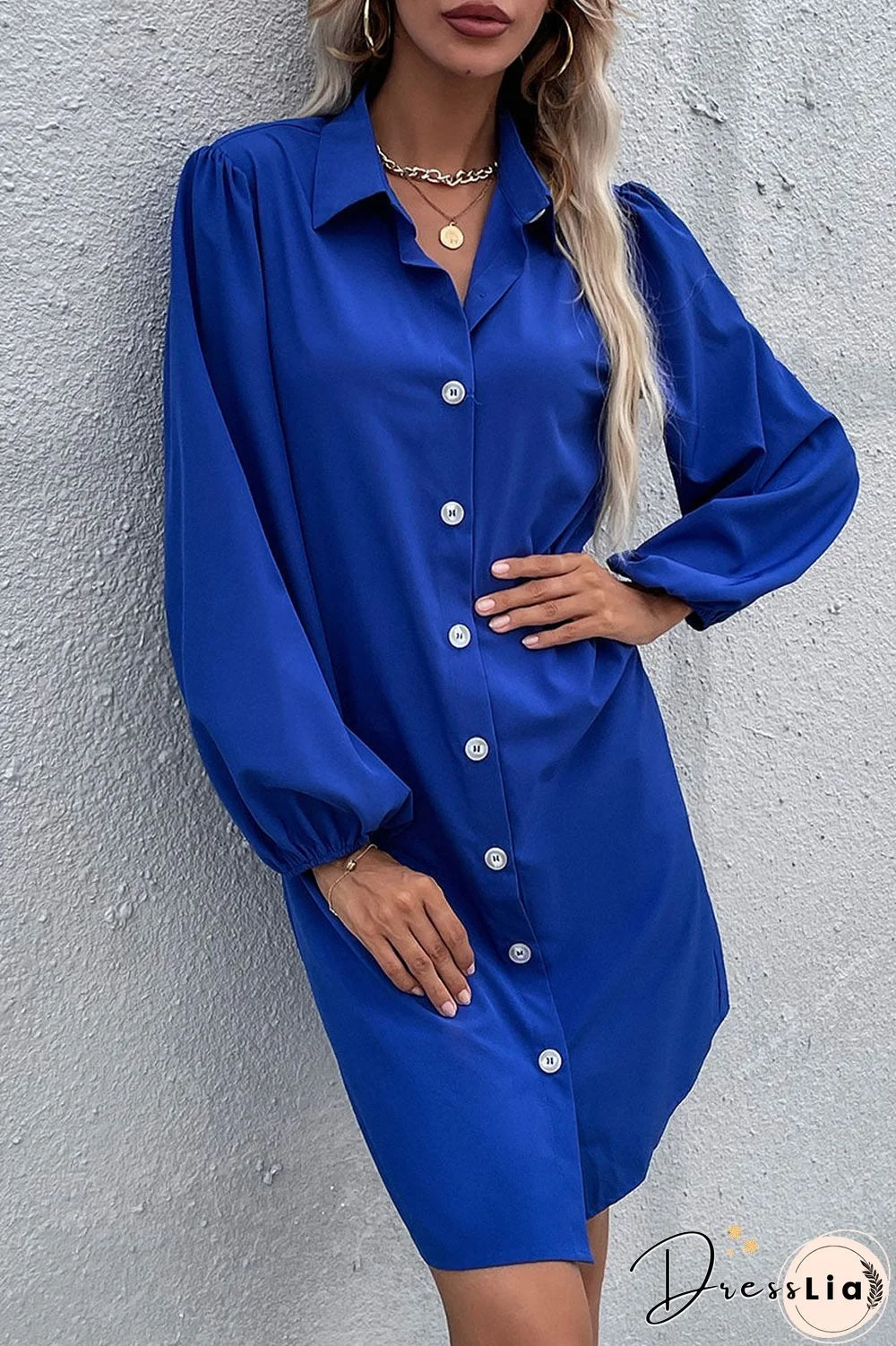 Fashion Casual Solid Split Joint Turndown Collar A Line Dresses