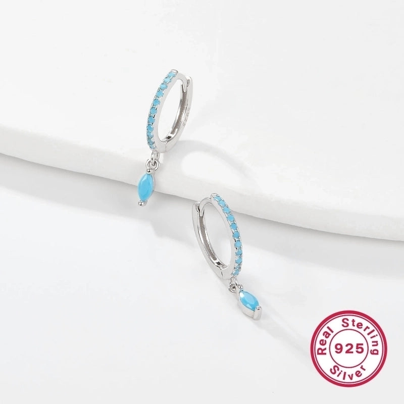 1 Pair 925 Sterling Silver Zircon Circle Drop Earrings