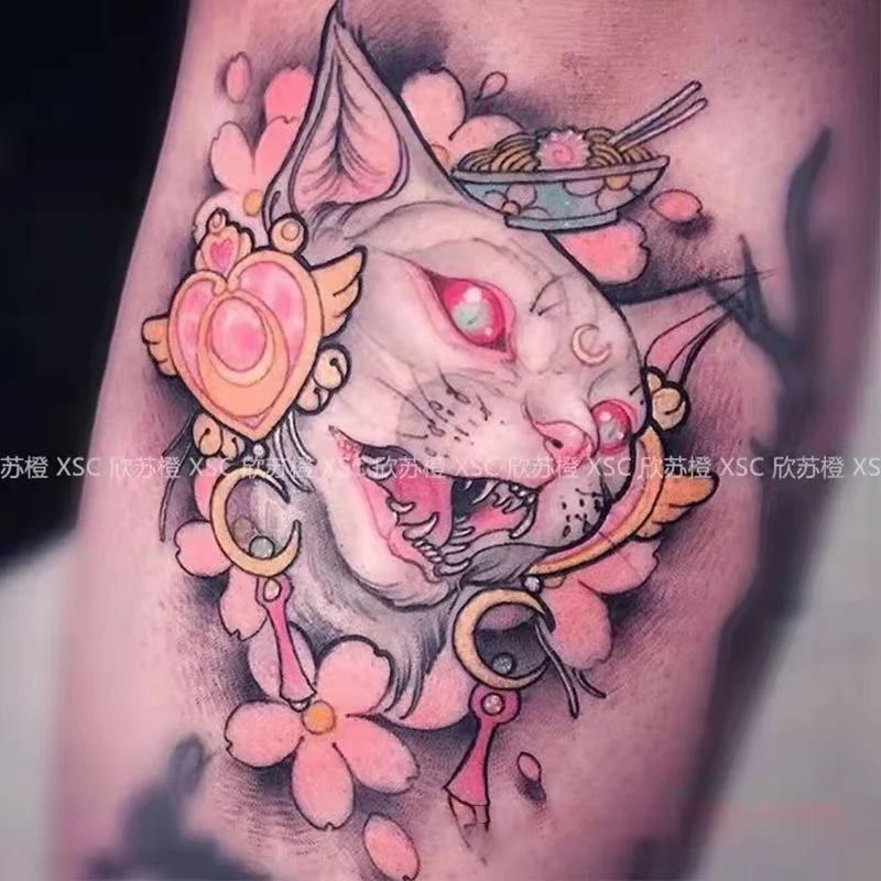 Tatoo Waterproof Cat Japanese Cute Pet Arm Semi Permanent Tattoo Cat Animal Funny Tattoo Sticker Temporary Tattoos for Men Women